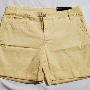 NWT 12 Faded Glory Yellow & White Polka Dot Cuff Bermuda Shorts Stretch